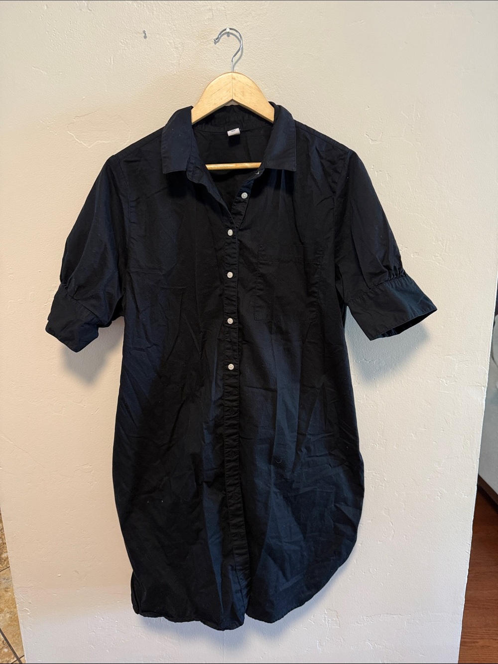 Old Navy Black Short-Sleeve Button-Front Mini Dress